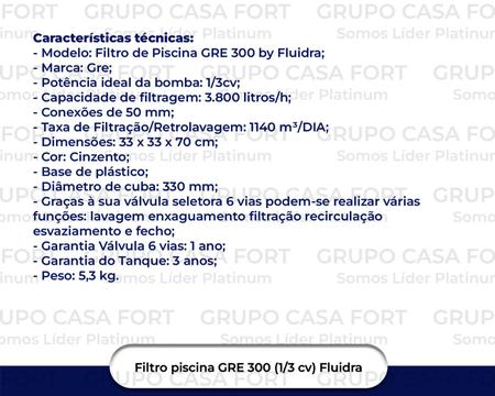 Imagem de Filtro Gre Para Piscina Gre 300 By Fluidra De Até 30.000L