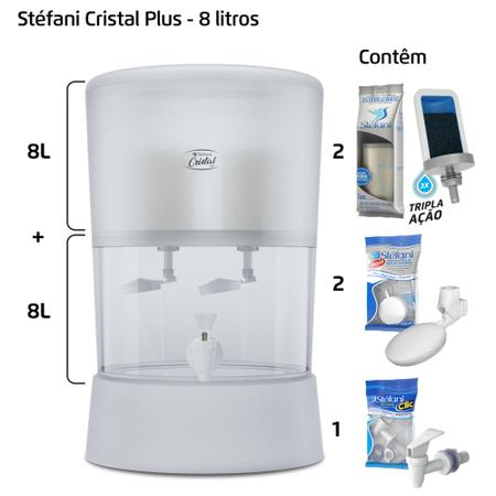 Imagem de Filtro para água Stéfani Cristal Plus 8 litros 2 Velas Tripla Ação e 2 Boias - Cerâmica Stéfani