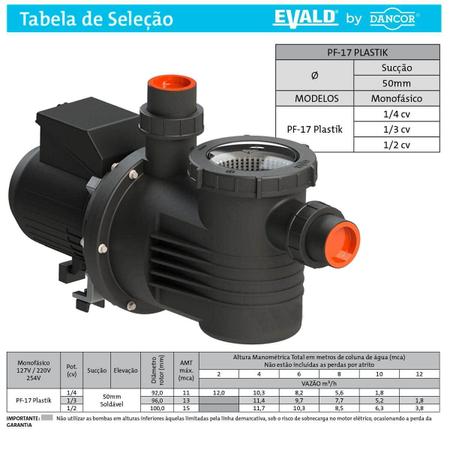 Imagem de Filtro Piscina com Bomba BPEV-17 3,4 CV e 100 kg Areia EVALD by DANCOR