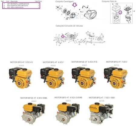 Imagem de Filtro + Vela de Ignição + Retrátil Completo P/ Motor 6.5cv