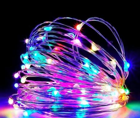 Imagem de Fio De Arame Com 50 Led Enfeite Natal 5 M A Pilha Decoração Colorido