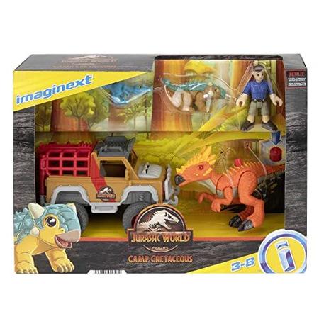 Imagem de Fisher-Price Imaginext Jurassic World Camp Cretáceo Runaway Dinos, Ben and Bumpy, 5 Peças De Brinquedo de Dinossauro, Figura e Conjunto de Veículos para Crianças Pré-Escolares Idades 3 e Up Exclusivo da Amazônia