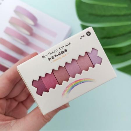 Imagem de Fita adesiva colorida washi tape tom pastel degrade com 6 fitas papelaria divertida