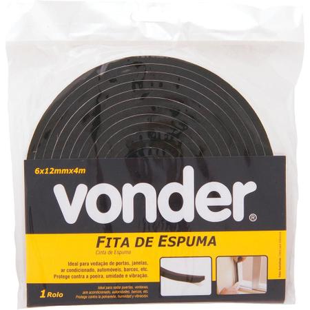 Imagem de Fita adesiva espuma 12x6mm preta com 4 metros - Vonder