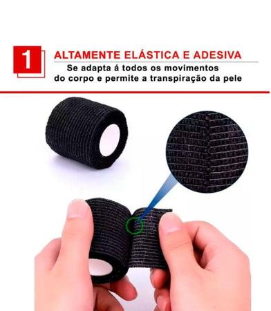 Fita Atadura Elástica Esportiva cor Preta Kit 4 Unidades 5x4,5 mts - Estilo Boleiro Imagem de Fita Atadura Elástica Esportiva cor Preta Kit 4 Unidades 5x4,5 mts - Estilo Boleiro