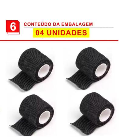 Fita Atadura Elástica Esportiva cor Preta Kit 4 Unidades 5x4,5 mts - Estilo Boleiro Imagem de Fita Atadura Elástica Esportiva cor Preta Kit 4 Unidades 5x4,5 mts - Estilo Boleiro