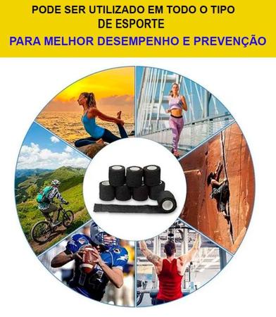 Fita Atadura Elástica Esportiva cor Preta Kit 4 Unidades 5x4,5 mts - Estilo Boleiro Imagem de Fita Atadura Elástica Esportiva cor Preta Kit 4 Unidades 5x4,5 mts - Estilo Boleiro