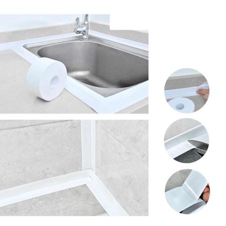 Imagem de Fita Autoadesiva Impermeavel Branca Vedação Multiuso Cozinha Banheiro 2metros