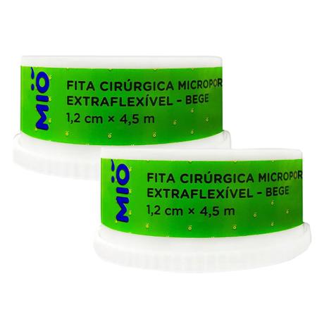 Imagem de Fita Cirúrgica Microporosa Mió Extra Flexível Bege 1,2cm X 4,5m 1 Unidade  Kit com duas unidades