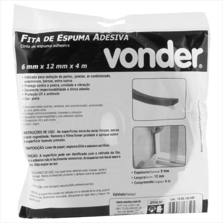 Imagem de Fita de espuma adesiva 6 mm x 12 mm com 4 metros - Vonder