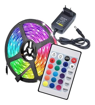 Imagem de Fita de LED 5050 IP20 Sem Silicone RGB Rolo 5m com Controle (Colorida/Challenge) + Fonte