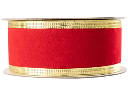 Imagem de Fita de Natal 914x3,8cm Aramada Vermelho e Ouro