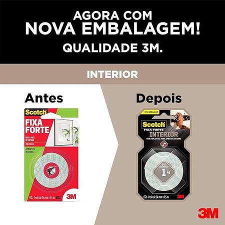 Imagem de Fita dupla face scoth fixa forte interiores espuma 24mm x 1.5m