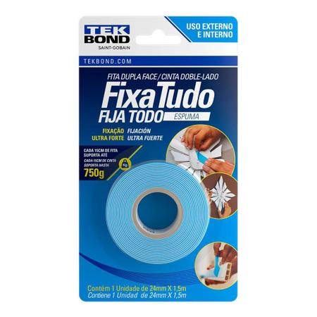 Imagem de Fita Fixa Tudo Espuma Dupla Face 24mm x 1,5m - Blíster - Tekbond