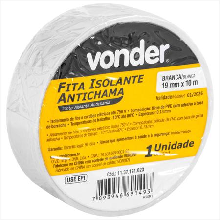 Imagem de Fita isolante 19 mm x 10 m branca - Vonder