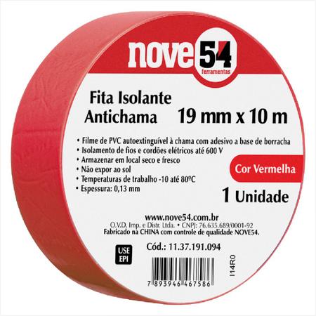 Imagem de Fita isolante 19 mm x 10 m vermelha - Nove54
