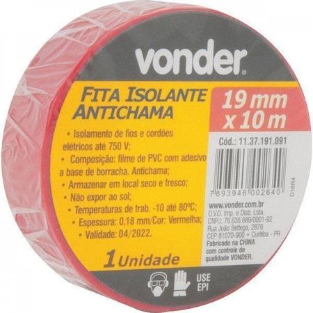 Imagem de Fita isolante 19 mm x 10 m vermelha Vonder - caixa com 12 Unidade - Vermelho