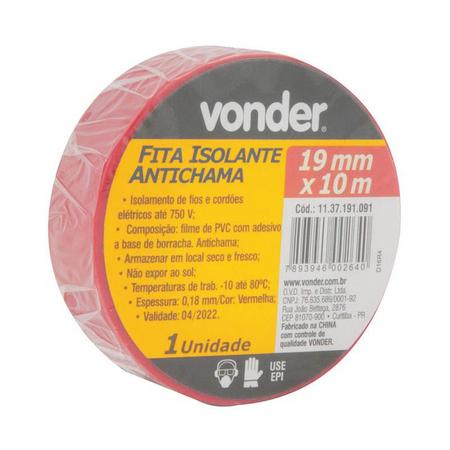 Imagem de Fita isolante 19 mm x 10 m vermelha VONDER