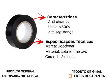 Fita Isolante Goodyear 20m Anti-chama Imagem de Fita Isolante Goodyear 20m Anti-chama