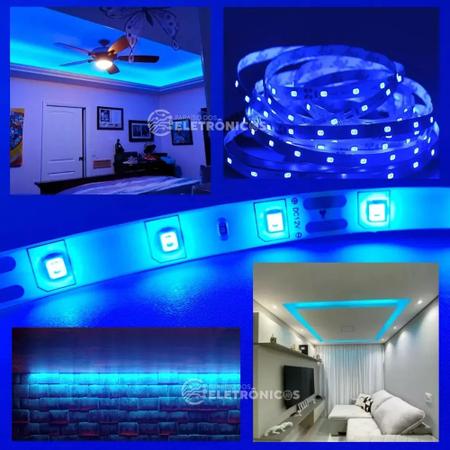Imagem de Fita LED 3528 Azul Rolo Com 5 Metros e 300 LEDs Siliconada E Adesivo 480 Lumens  TB5021
