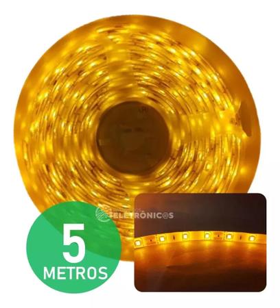 Imagem de Fita LED 3528 + Fonte 12V Amarelo Rolo 5 Metros e 300 LEDs Siliconada E Adesivo 480 Lumens  TB5020