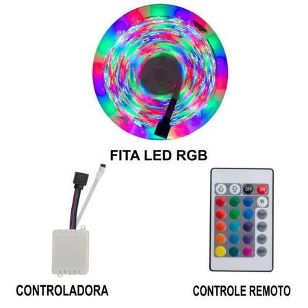 Imagem de Fita Led 5050 Rgb Colorida 5M 16 Cores Luz Rolo + Controle