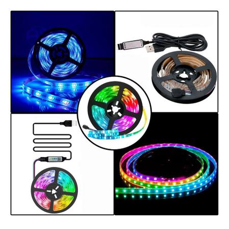 Imagem de Fita Led Adesiva RGB Bluetooth USB Colorida 5m Ritmo Musical