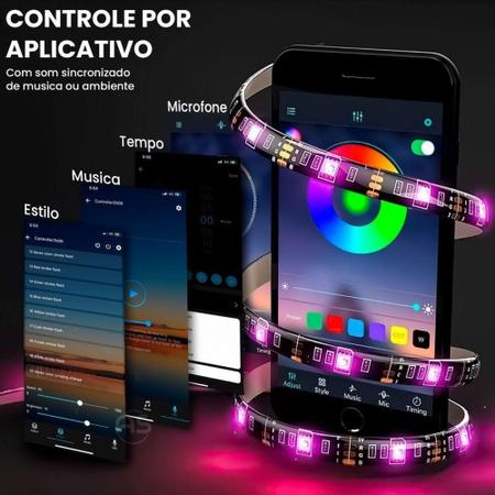 Imagem de Fita Led Adesiva RGB Bluetooth USB Colorida 5m Ritmo Musical - Kapbom