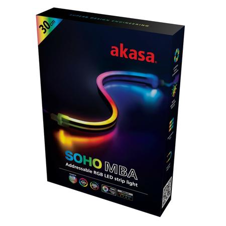 Imagem de Fita LED ARGB Akasa Premium, Endereçável, Imã Magnético Instalação Versátil, 30 cm, Compatíveis com Aura Sync, Fusion, Polychrome