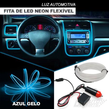 Imagem de Fita LED Automotiva Luz Neon Interna Azul Gelo Painel e Portas Carro Tunning 5 metros