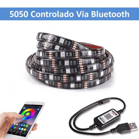 Imagem de Fita LED Bluetooth Com 90 LEDs 5050 RGB Controle APP Com 3 Metros USB IP65  FITADY8802