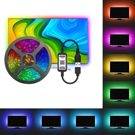 Imagem de Fita Led Inteligente 5050 Rgb 3m. 5v Usb Bluetooth Para Tv Pc