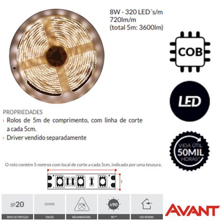 Imagem de Fita Led Luce Cob 5 Metros 8w/m 320 leds Branco Neutro 4000k