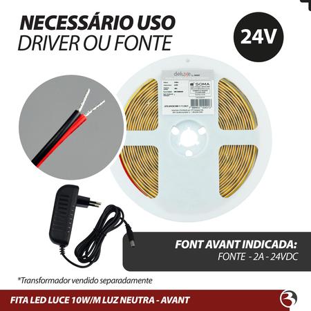 Imagem de Fita Led Rolo 5 Metros 320Led Por Metro 24v 10w Luz Branco Frio/Neutro 4000k/6500k ip20 1800 Lumens Luce - Avant