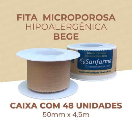 Imagem de Fita Microporosa Bege Sanfarma 25mm x 4,5m 48 Unidades