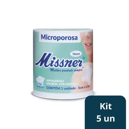 Imagem de Fita Microporosa Cirúrgica Branco Hipoalérgico Missner 5cm x 4,5m - Kit com 5 unids