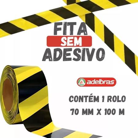 Imagem de Fita Proibido Passar Zebrada Amarela E Preta 70mm x 100m