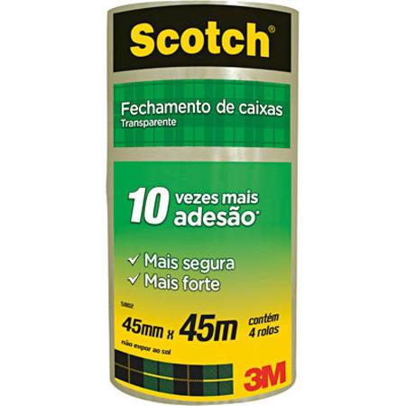 Imagem de Fita PVC 45x45m Transparente Scotch 3M 4 Rolos
