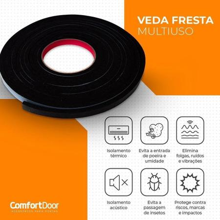 Imagem de Fita Veda Fresta Porta Multiuso Borracha Vedação Espuma Auto Adesiva 10 Metros 11x4mm ComforDoor