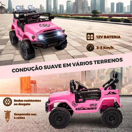 Imagem de FJ Cruiser Carrinho elétrico Rosa de 12 V para crianças brinquedo com controle remoto com suspensão de molas luzes de LED