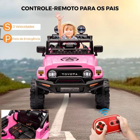 Imagem de FJ Cruiser Carrinho elétrico Rosa de 12 V para crianças brinquedo com controle remoto com suspensão de molas luzes de LED