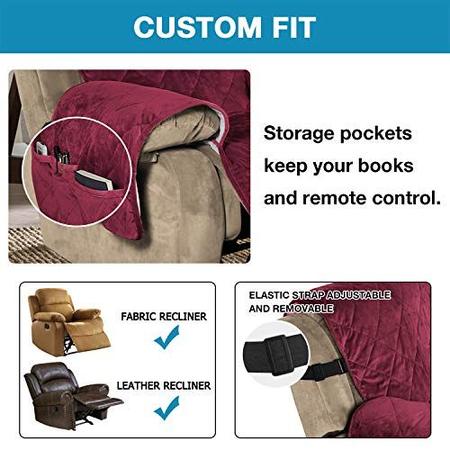 Imagem de Flamingo P Recliner Covers Velvet Slip Resistant Recliner Sofa Slipcover Seat Width Up to 28" Couch Furniture Protector with 2" Elastic Straps Recliner Cover - Borgonha