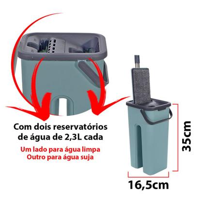 Imagem de Flat Mop Rodo Tira Pó Esfregão com Balde Lava e Seca +1 Refil