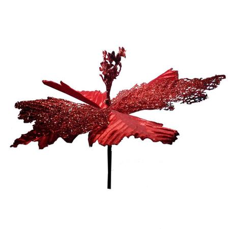 Imagem de Flor Artificial Bico de Papagaio Veludo Vermelho Glitter