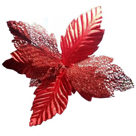 Imagem de Flor Artificial Bico de Papagaio Veludo Vermelho Glitter