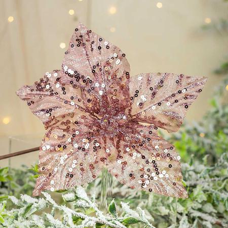 Imagem de Flor de Natal Rose Gold com Lantejoula  Formosinha