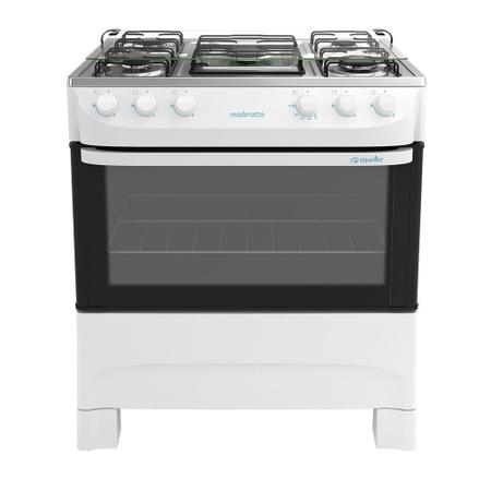 Imagem de Fogão 5 Bocas a Gás Mueller Moderatto Acendimento Manual Mesa Inox e Queimador Ultra Chama Branco