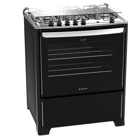 Imagem de Fogão 5 bocas Atlas New UTop Preto mesa de inox - Bivolt