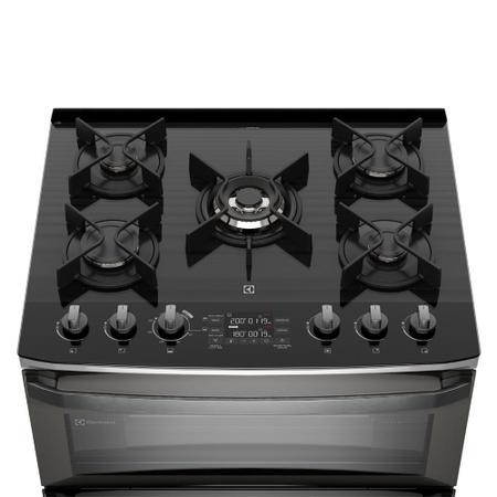 Imagem de Fogão 5 bocas Electrolux Cinza Expert Função Air Fryer, 2 Fornos, Grill e Timer (FE5AD)