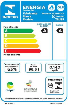 Imagem de Fogão 5 Bocas Electrolux Preto  com Tripla Chama e Timer Digital (76USR)